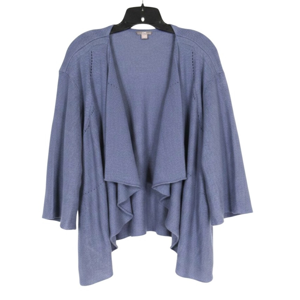 J. JILL Blue LINEN BLEND Open Knit EYELET TRIM Waterfall SWEATER CARDIGAN Sz XL